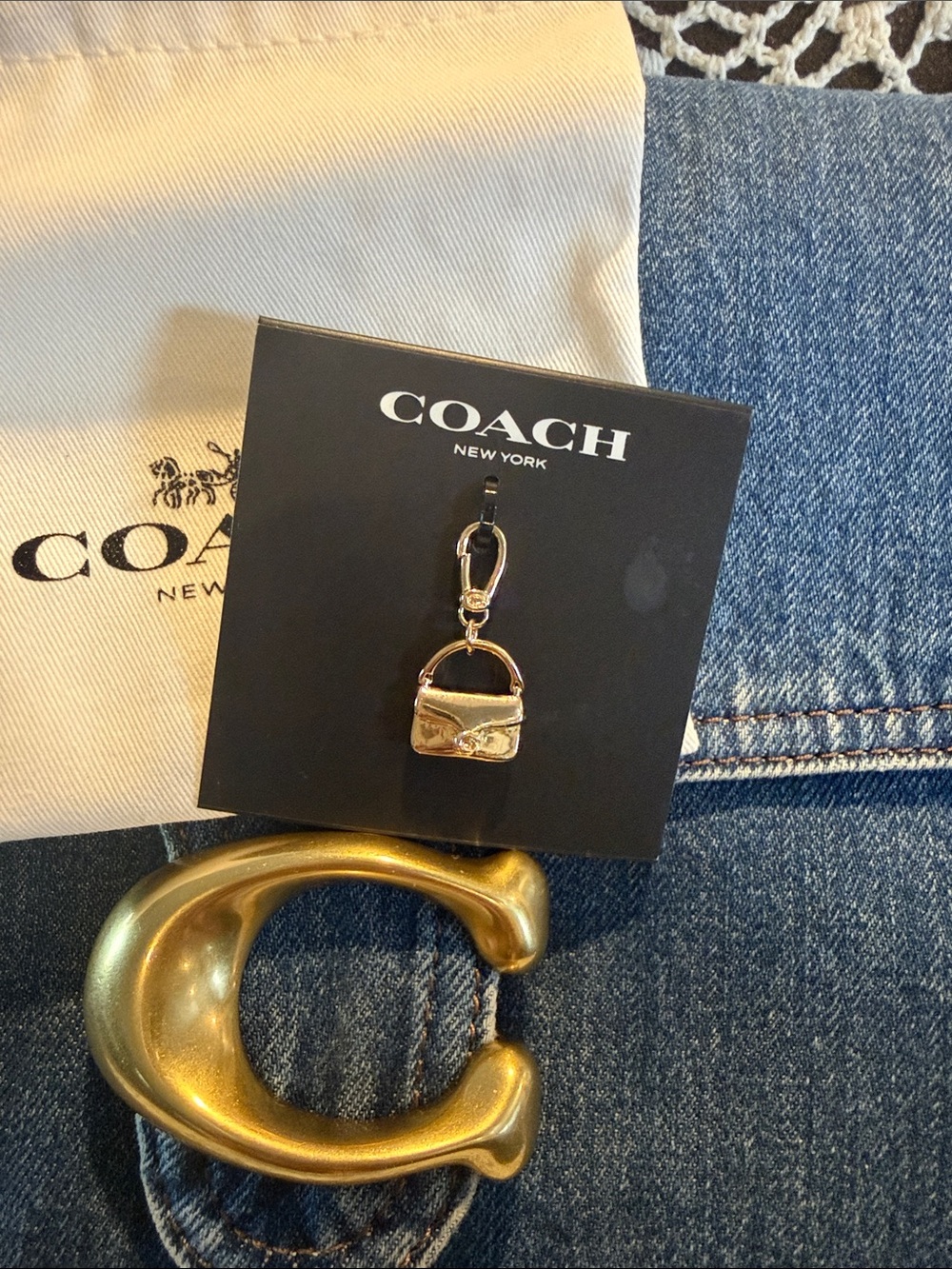 COACH Denim Chain Tabby 30 Shoulder Bag with Gold 'C' Accent & Chunky Gold Chain - Picture 10 of 13